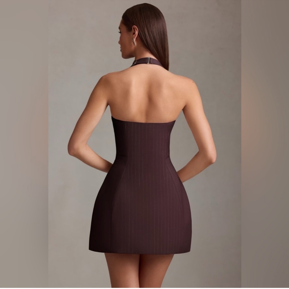 Oh Polly! brown Pinstripe A-Line Halter mini  Dress size 2 NWT - Picture 3 of 16
